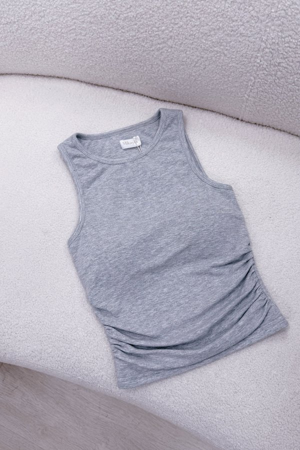 (BARE/BASIC) PX3592 Racer Side Ruched Top in Light Grey