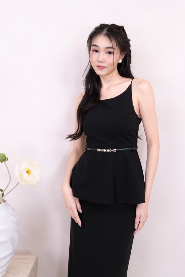 Freida Peplum Top in Black