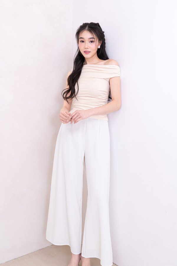 (BARE/BASIC) PX3588 Off Shoulder Top in Ivory Beige