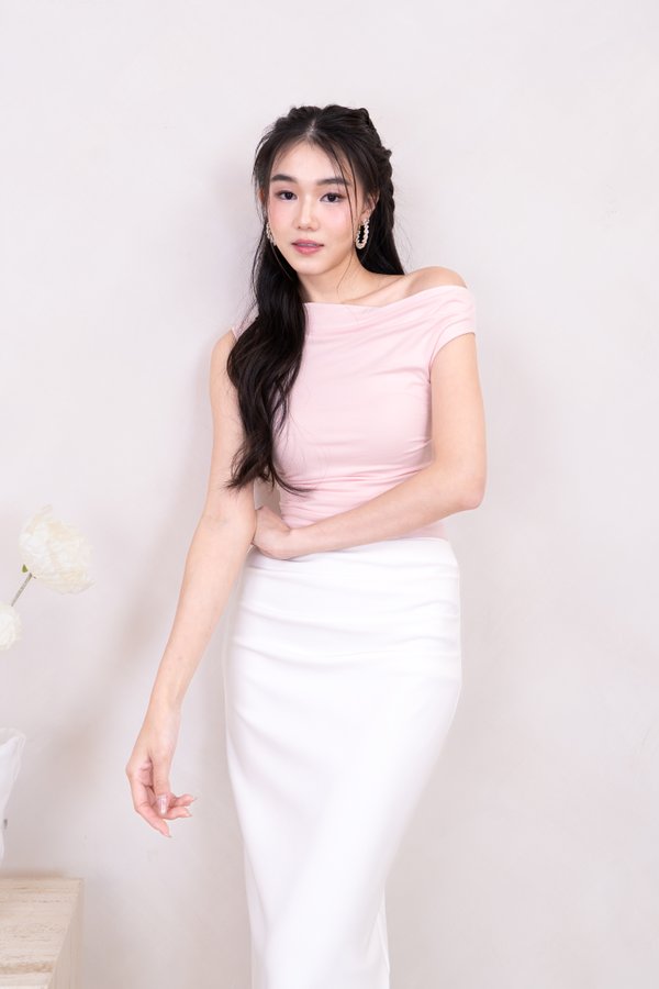 (BARE/BASIC) PX3588 Off Shoulder Top in Baby Pink