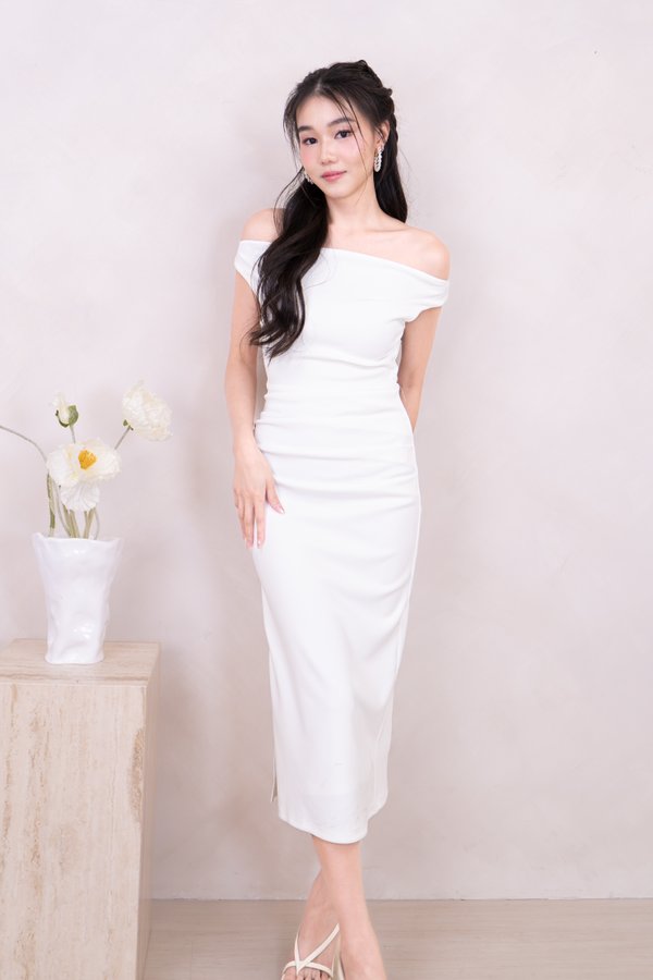 Tayla Off Shoulder Midi Dress in White