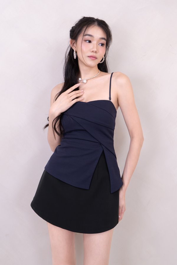 Imelda Padded Side Slit Peplum Top in Navy