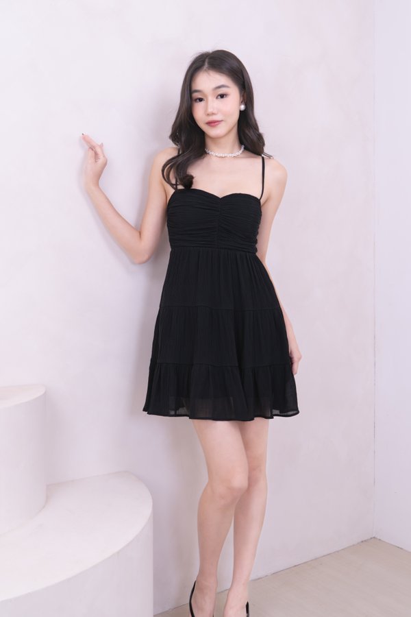 Gisella Sweetheart Neckline Ruched Mini Dress in Black