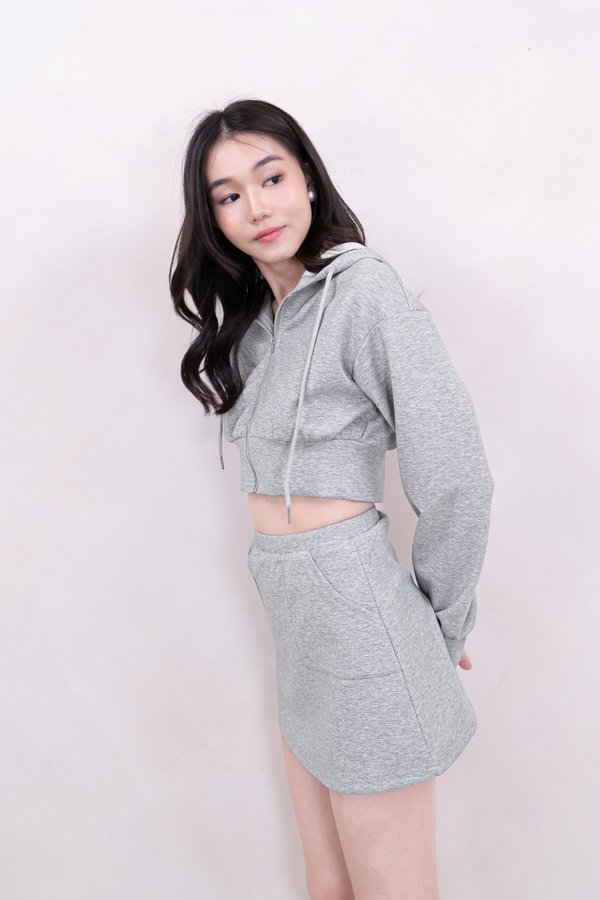 Rosella Long Sleeve Cropped Hoodie in Light Grey