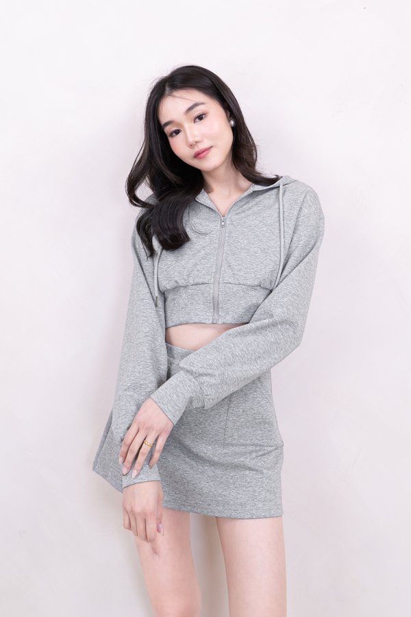 Rosella Long Sleeve Cropped Hoodie in Light Grey