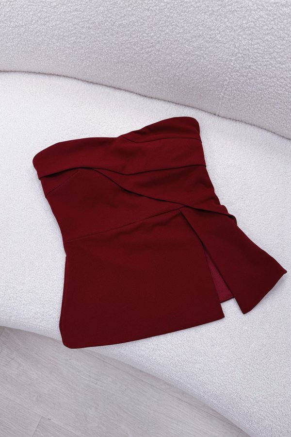 L407 Padded Side Slit Peplum Top in Maroon