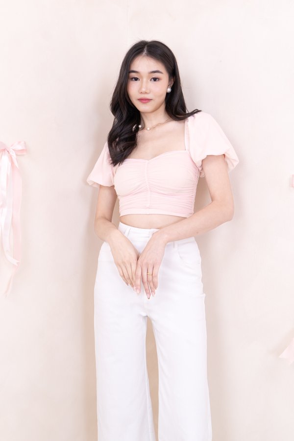 PX3596 Bubble Sleeve Top in Baby Pink