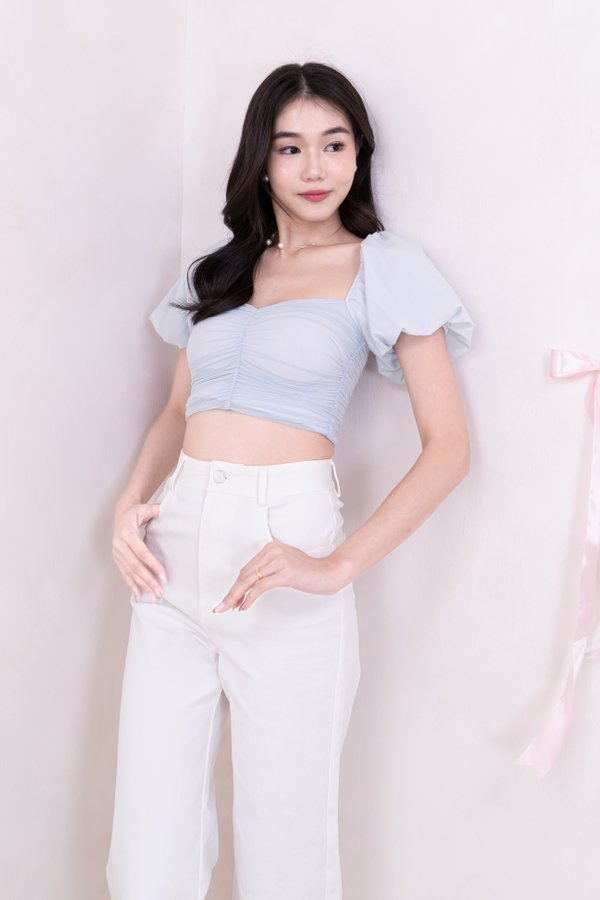 PX3596 Bubble Sleeve Top in Baby Blue