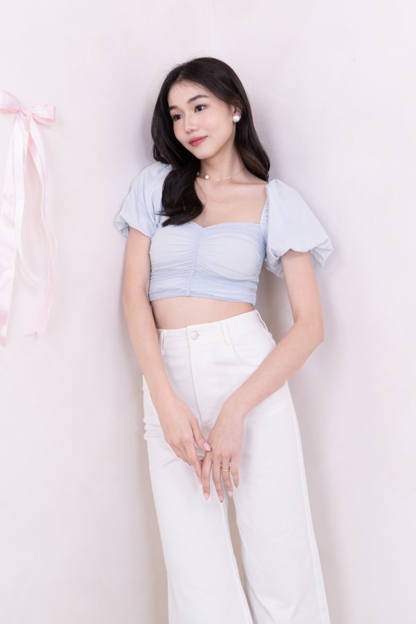 PX3596 Bubble Sleeve Top in Baby Blue