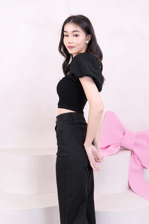 PX3596 Bubble Sleeve Top in Black