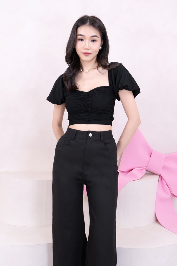 PX3596 Bubble Sleeve Top in Black