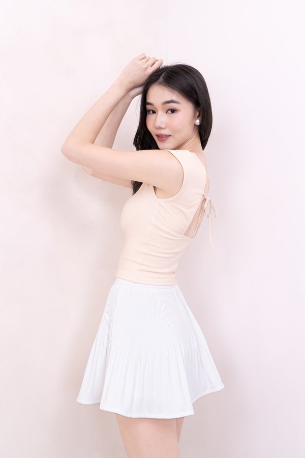 (BARE/BASIC) PX3575 Self Tie Back Top in Ivory Beige