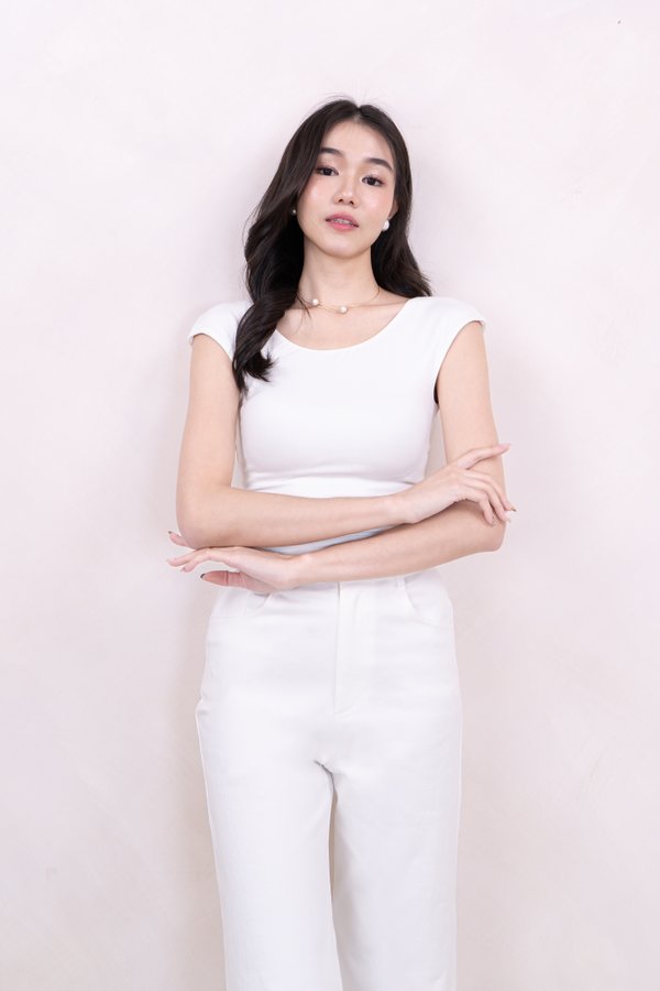 (BARE/BASIC) PX3575 Self Tie Back Top in White