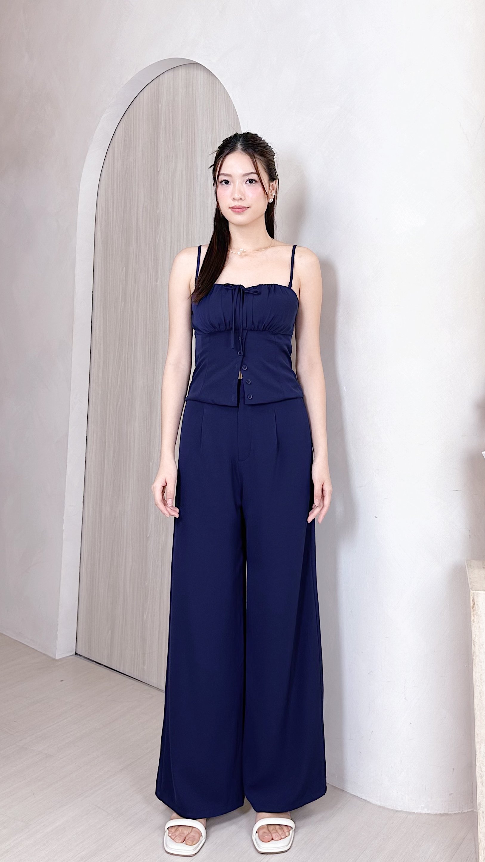 Regular* Eliona Clasp Straight Leg Pants in Navy | Mikayla