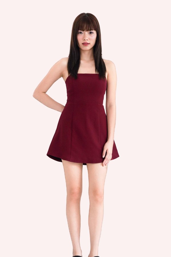 L557 Elvira Ribbon Smocked Dress Romper in Maroon