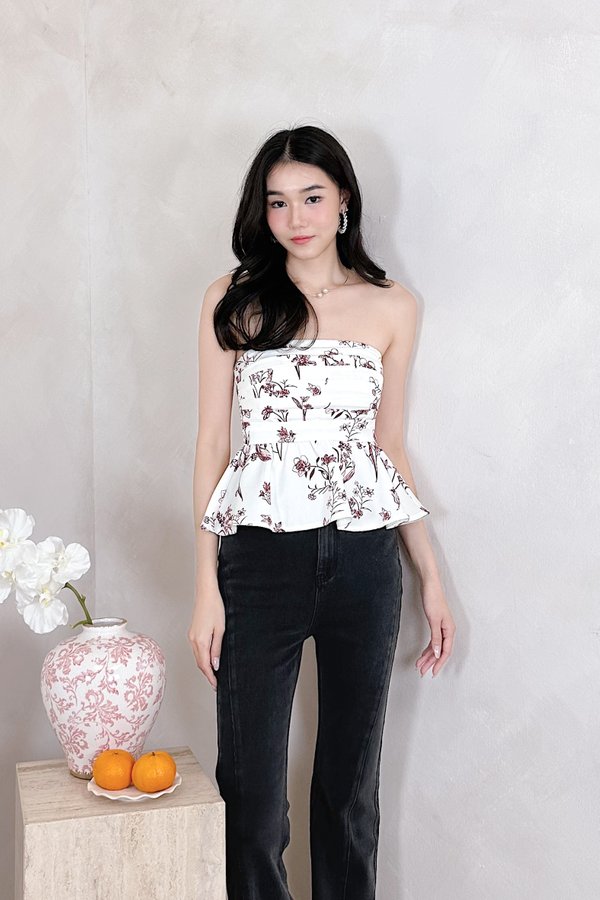 Itilda Peplum Top in Red Printed Floral