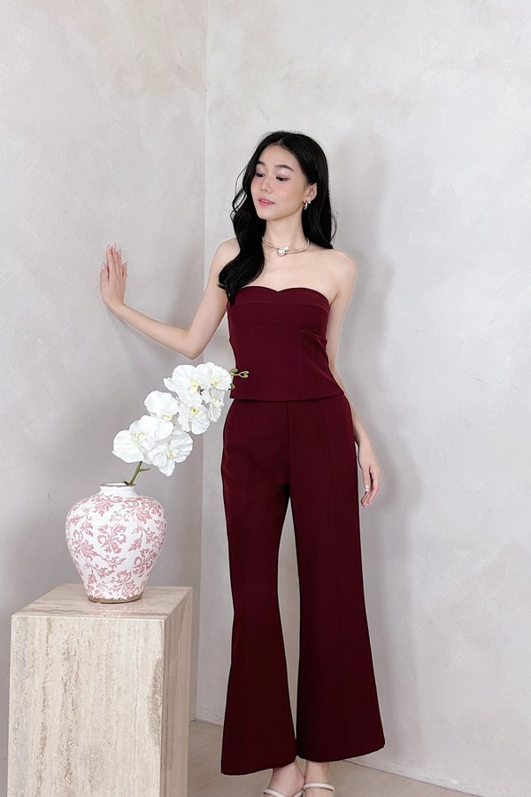 Hanna Panel Peplum Top in Maroon