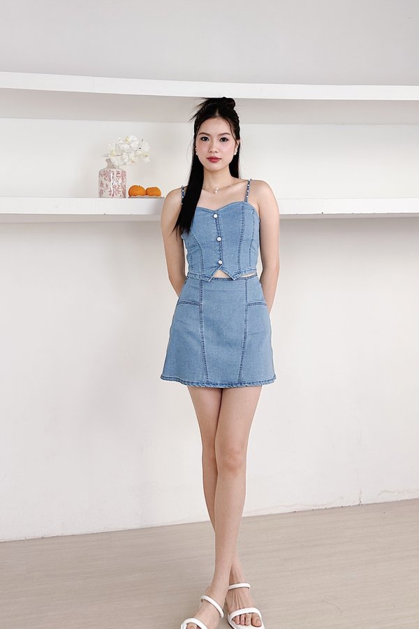 L595 Eleanor Denim Tube Top in Mid Wash