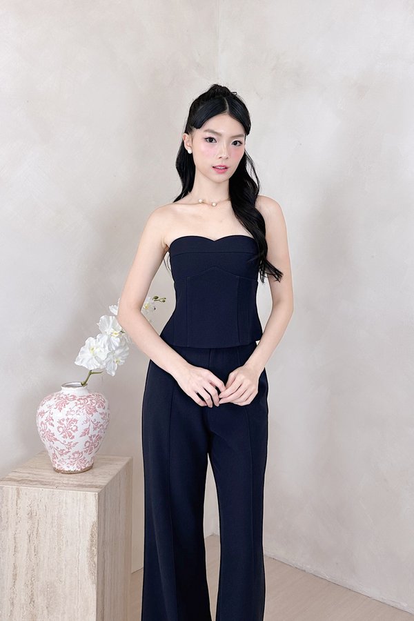 PX3645 Hanna Panel Peplum Top in Navy