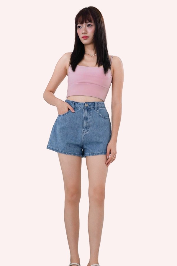 *Regular* L651 Brielle Camellia Button Denim Shorts in Mid Wash