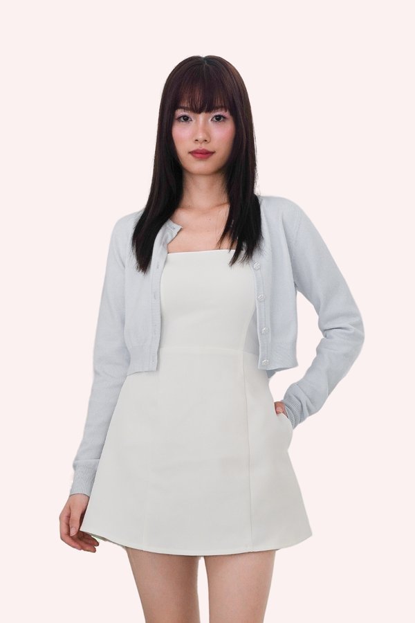 L659 Joella Camellia Button Long Sleeve Knit Cardigan in Ice Blue