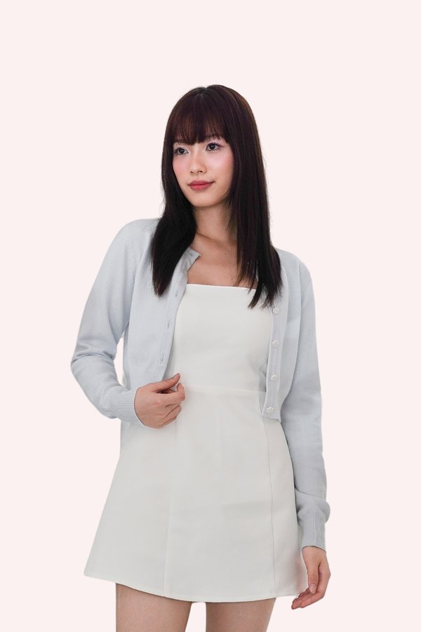 L659 Joella Camellia Button Long Sleeve Knit Cardigan in Ice Blue