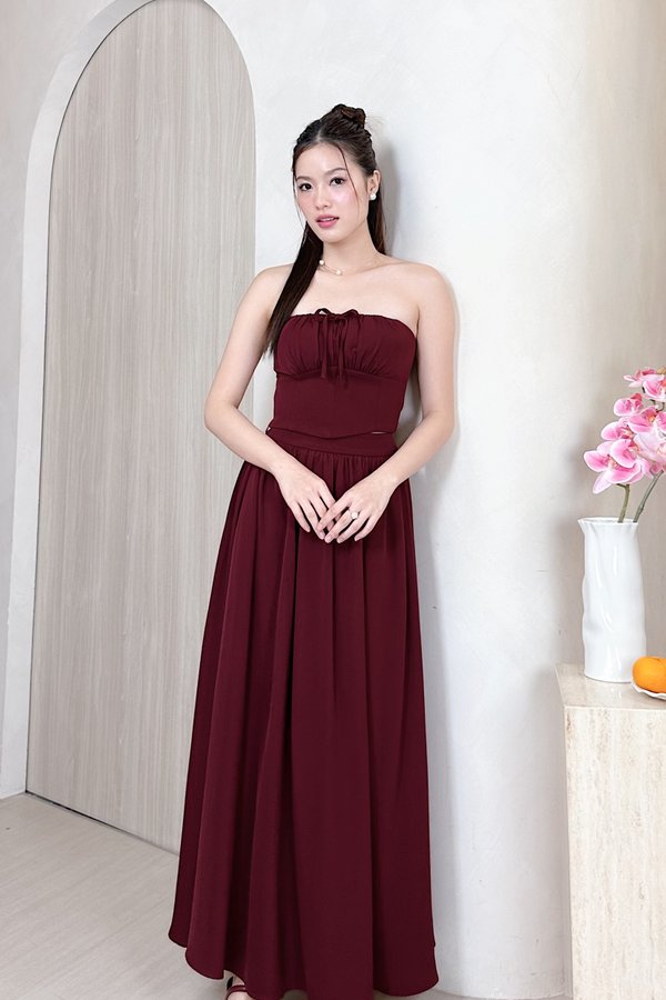 Eliora Straight Neckline Front Tie Top in Maroon