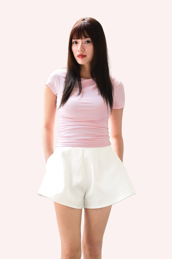 (BARE/BASIC) PX3646 Elsie Asymmetrical Side Ruching Top in Baby Pink