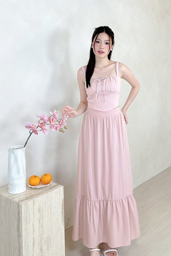 *Regular* L569 Laura Single Ruffle Hem Midi Skirt in Dusty Pink