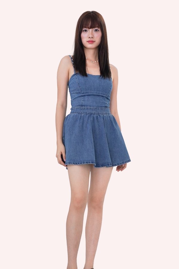 L611 Zen Denim Skorts in Mid Wash