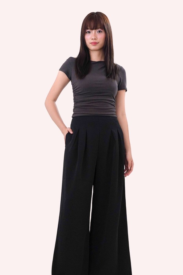 (BARE/BASIC) PX3646 Elsie Asymmetrical Side Ruching Top in Slate Grey