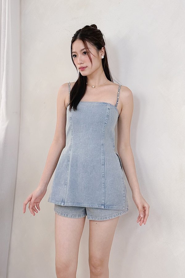 PX3648 Haru Denim Long Line Top in Mid Wash