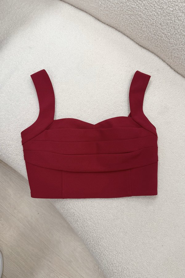 L673 Anthelia Sweetheart Neckline Ruched Top in Maroon