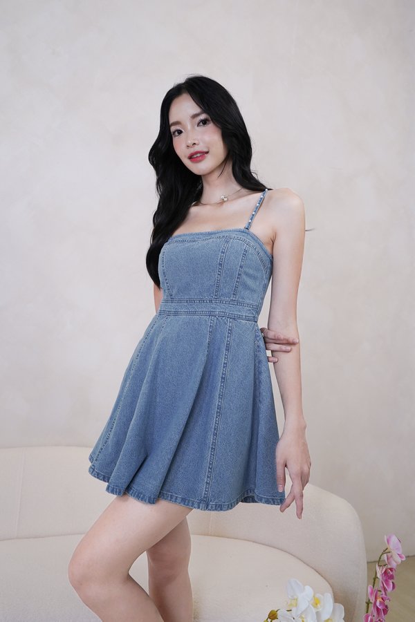 L607 Denica Denim Dress Romper in Light Wash