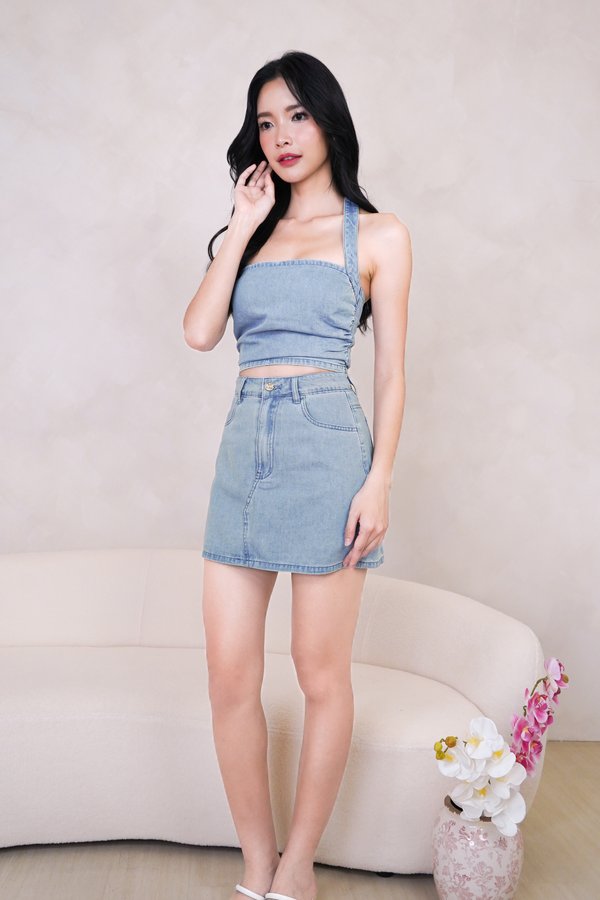 *Regular* Cristella A-line Denim Skorts in Light Wash