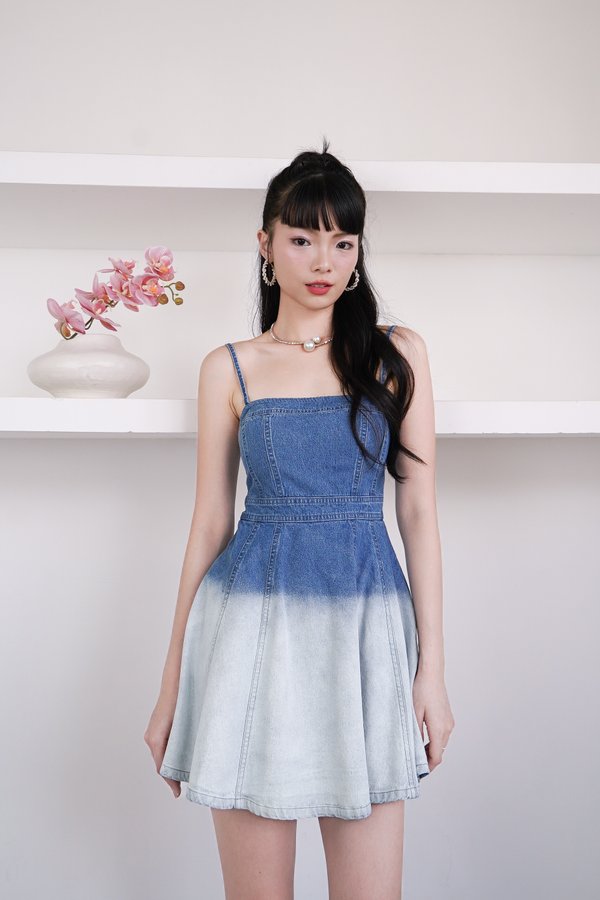 L607 Denica Denim Dress Romper in Dark Wash Ombre