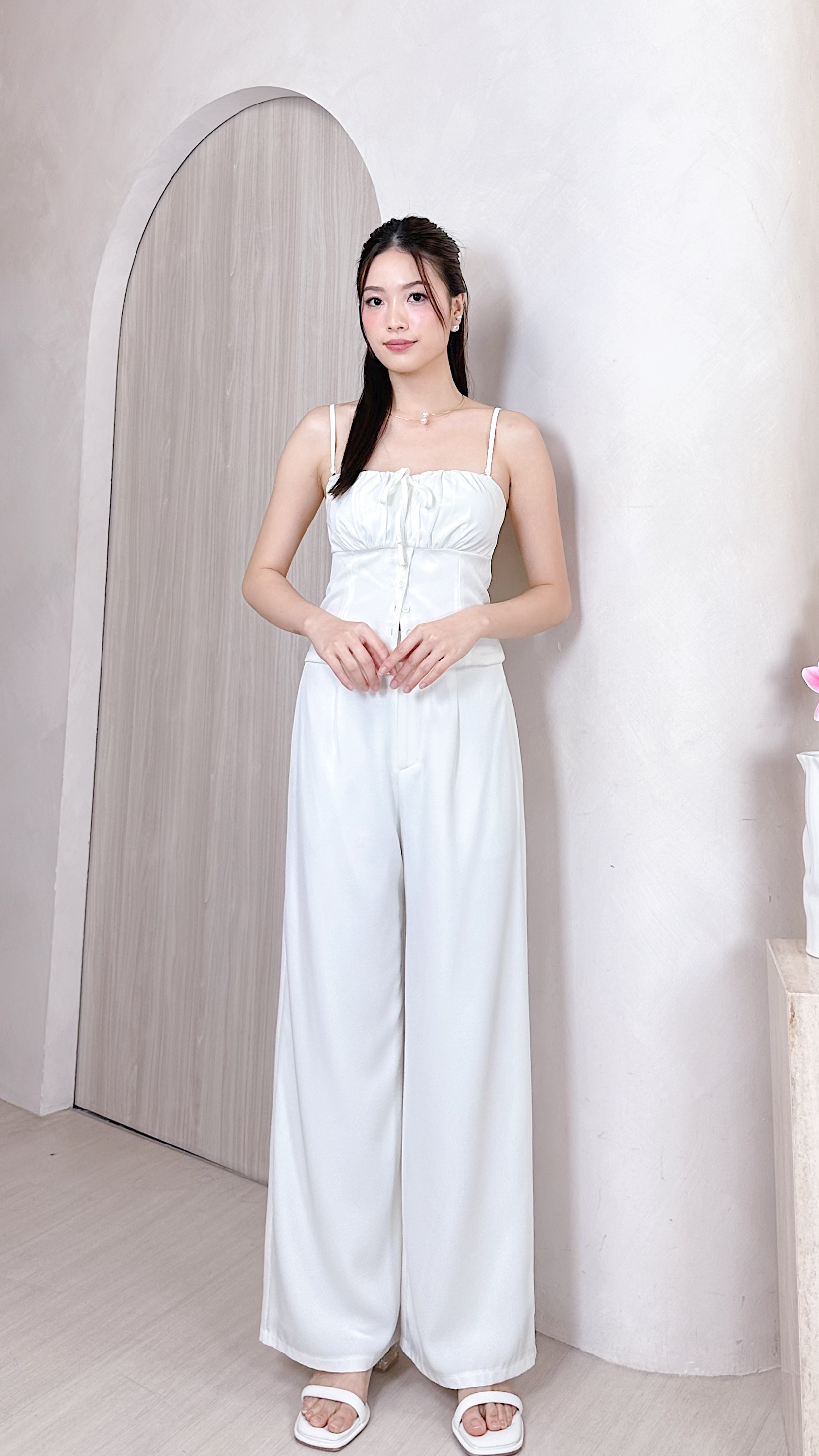 Regular* Eliona Clasp Straight Leg Pants in White | Mikayla