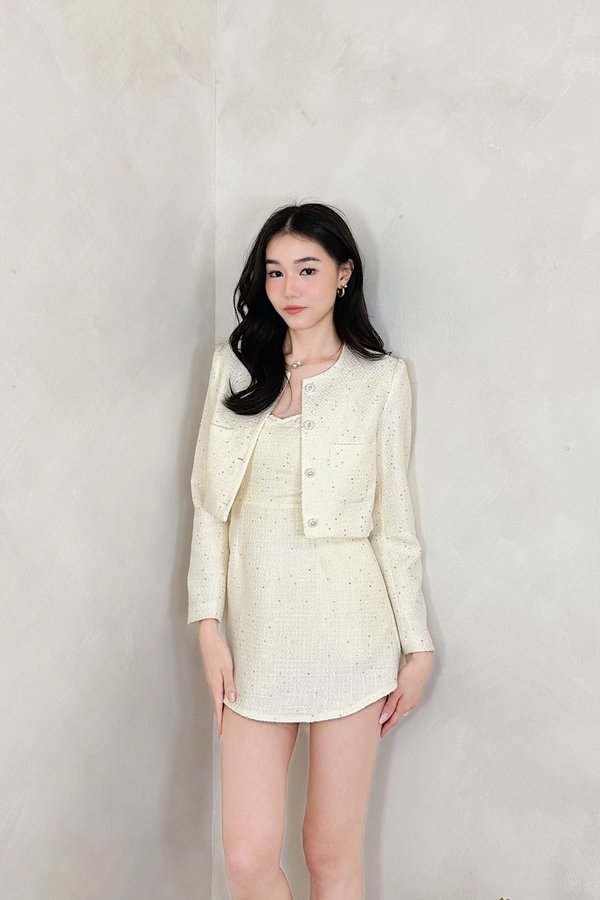 Ivie Sequin Tweed Blazer in Ivory