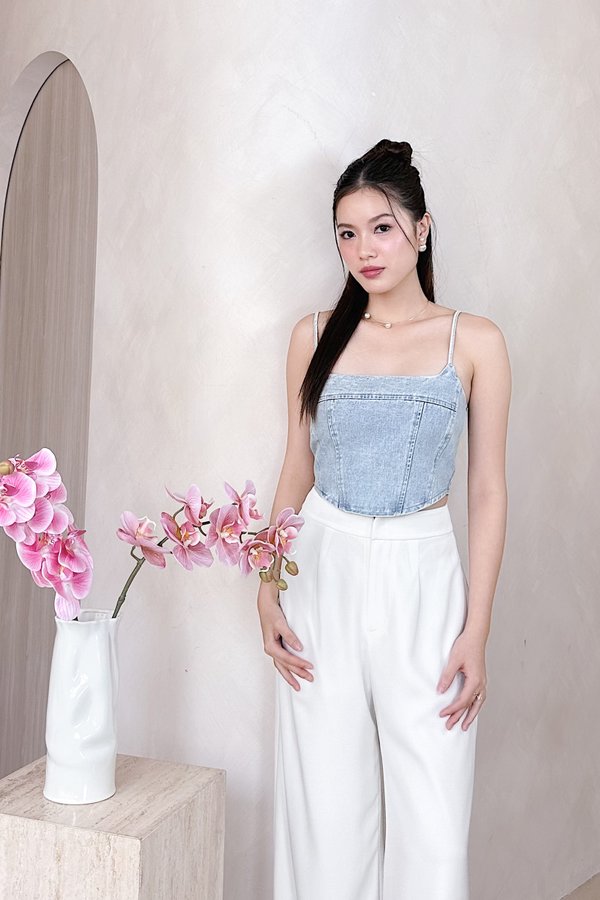 Yuki Denim Corset Top in Mid Wash