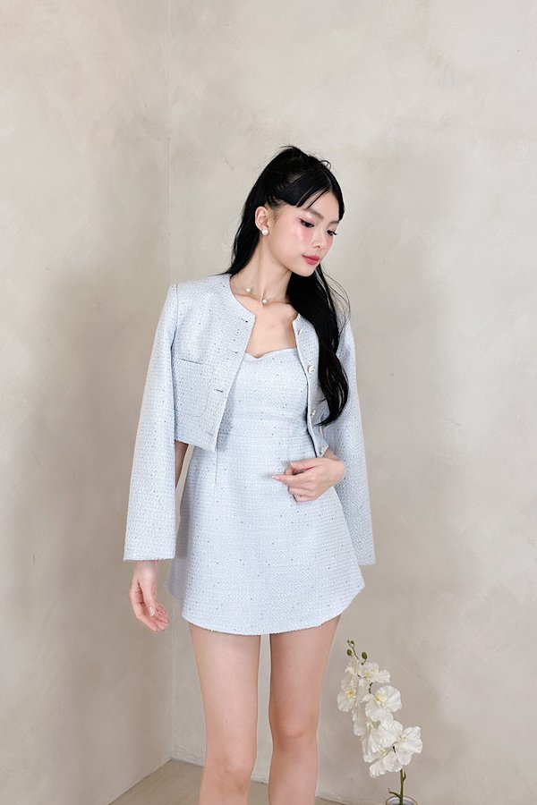 Ivie Sequin Tweed Blazer in Baby Blue