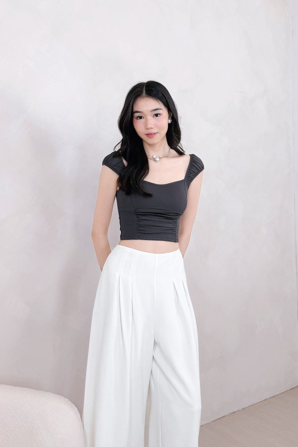 (BARE/BASIC) PX3661 Delphine Side Ruched Top in Slate Grey