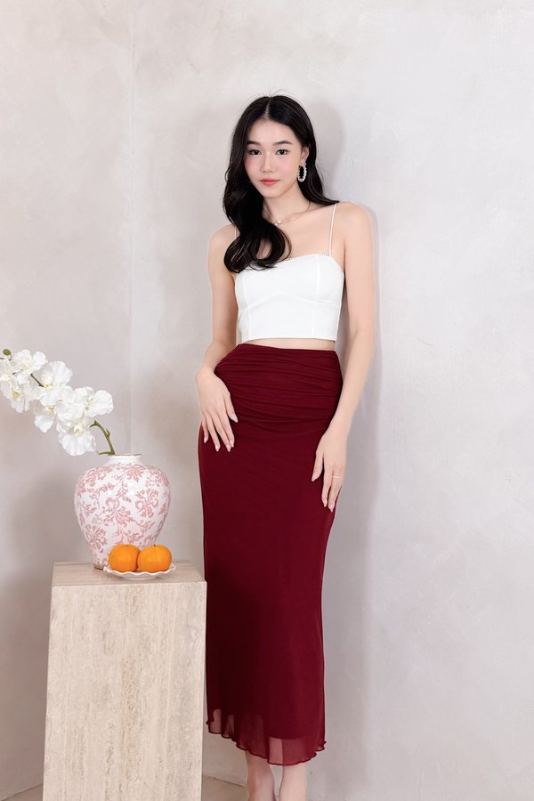 Joelle V3 Mermaid Hem Ruched Midi Skirt in Red