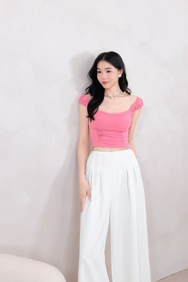 (BARE/BASIC) Delphine Side Ruched Top in Bubble Gum Pink