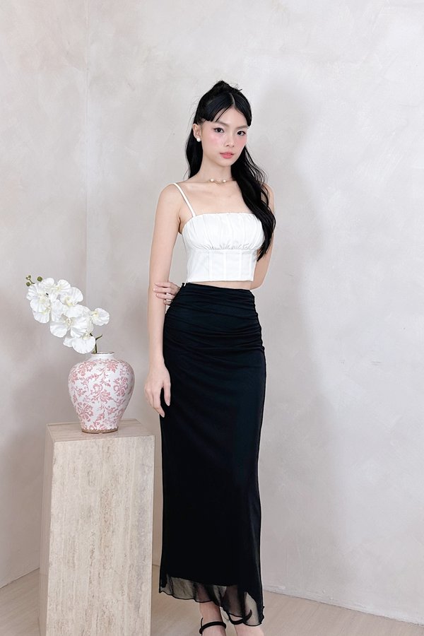 Joelle V3 Mermaid Hem Ruched Midi Skirt in Black