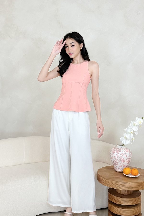 L665 Ari Round Neckline Long Top in Peach Pink