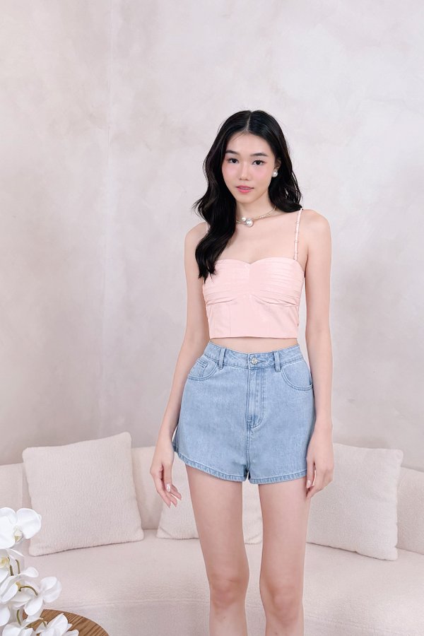 PX3609 Astra Pleated Cropped Top in Nude Pink