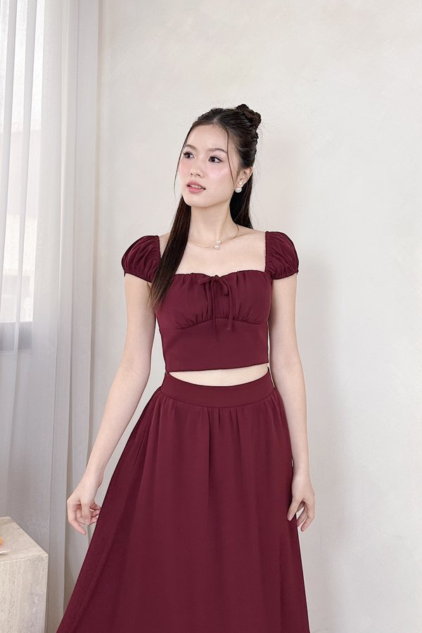 L672 Liv Ruched Strap Self Tie Top in Maroon