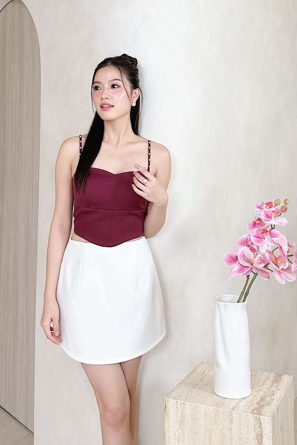 Beatrix Straight Neckline Corset Top in Maroon