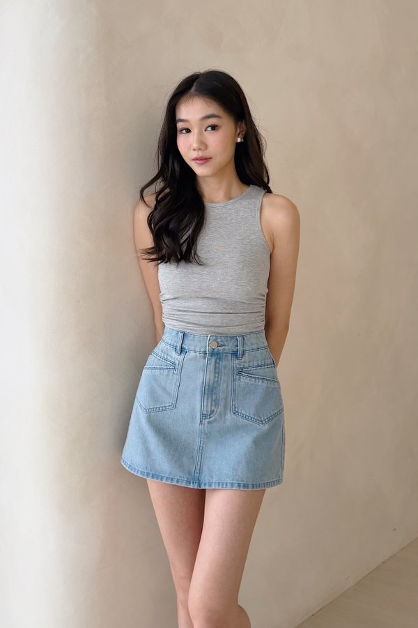 Alora Front Pocket Denim Skorts in Light Wash