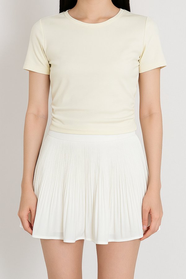 (BARE/BASIC) Marisa V2 Side Ruched Sleeved Top in Pale Yellow